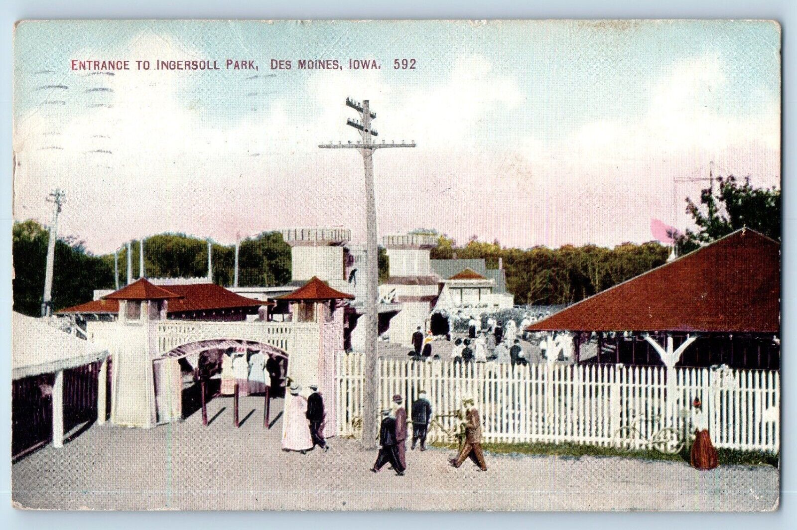 Des Moines Iowa IA Postcard Entrance Ingersoll Park Birds Eye View 1912 Vintage