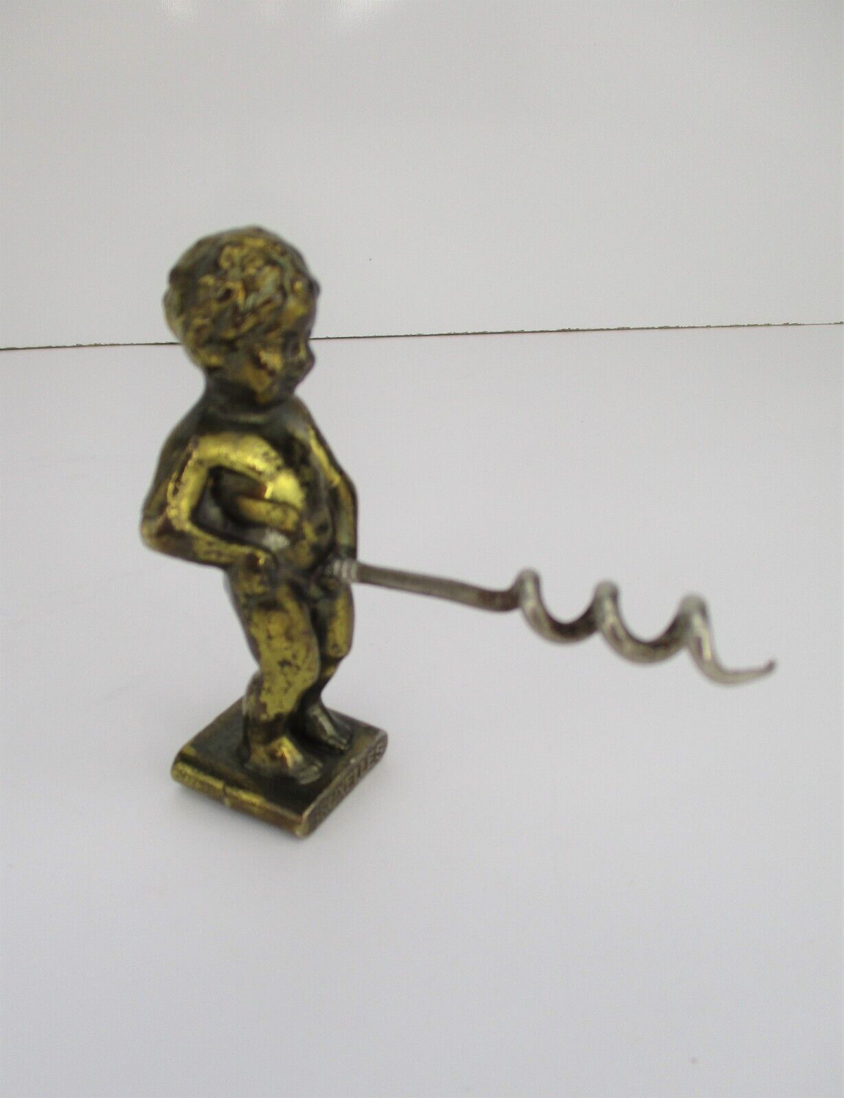 Novelty Vintage Brass Bruxelles Mannequin Corkscrew Young Boy Bottle Opener Vtg