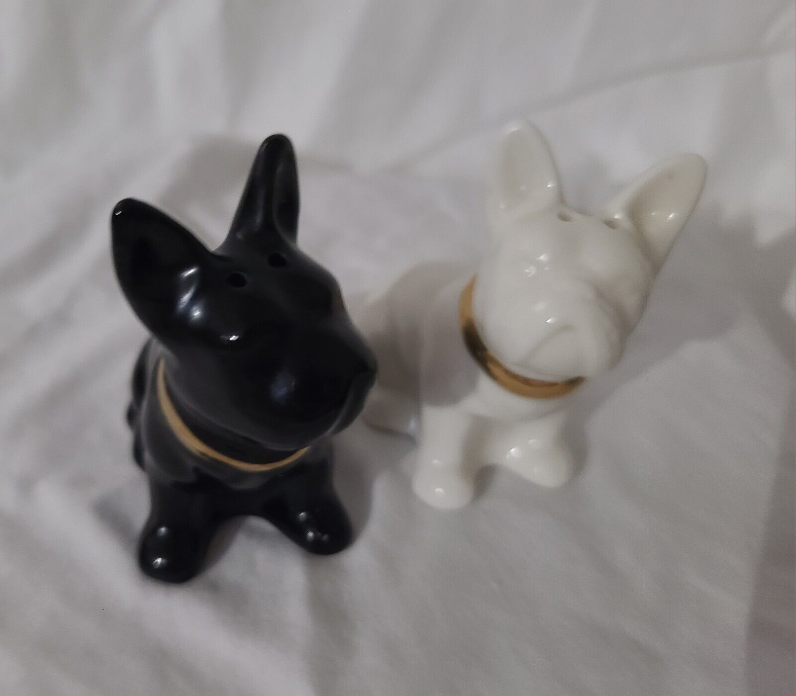 French Bulldog Black & White Porcelain Salt & Pepper Shakers