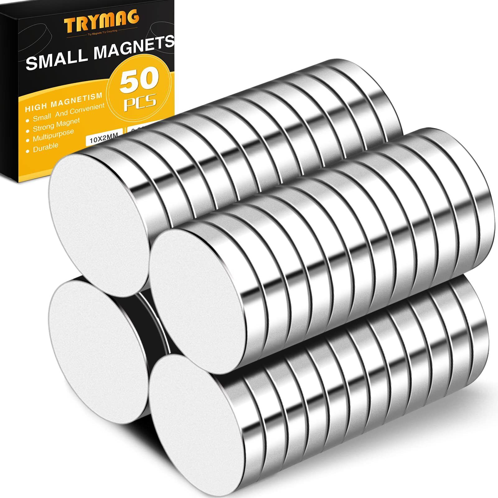 TRYMAG Magnets, 10x2mm 50 PCS Small Refrigerator Magnets Round Disc Magnets, ...