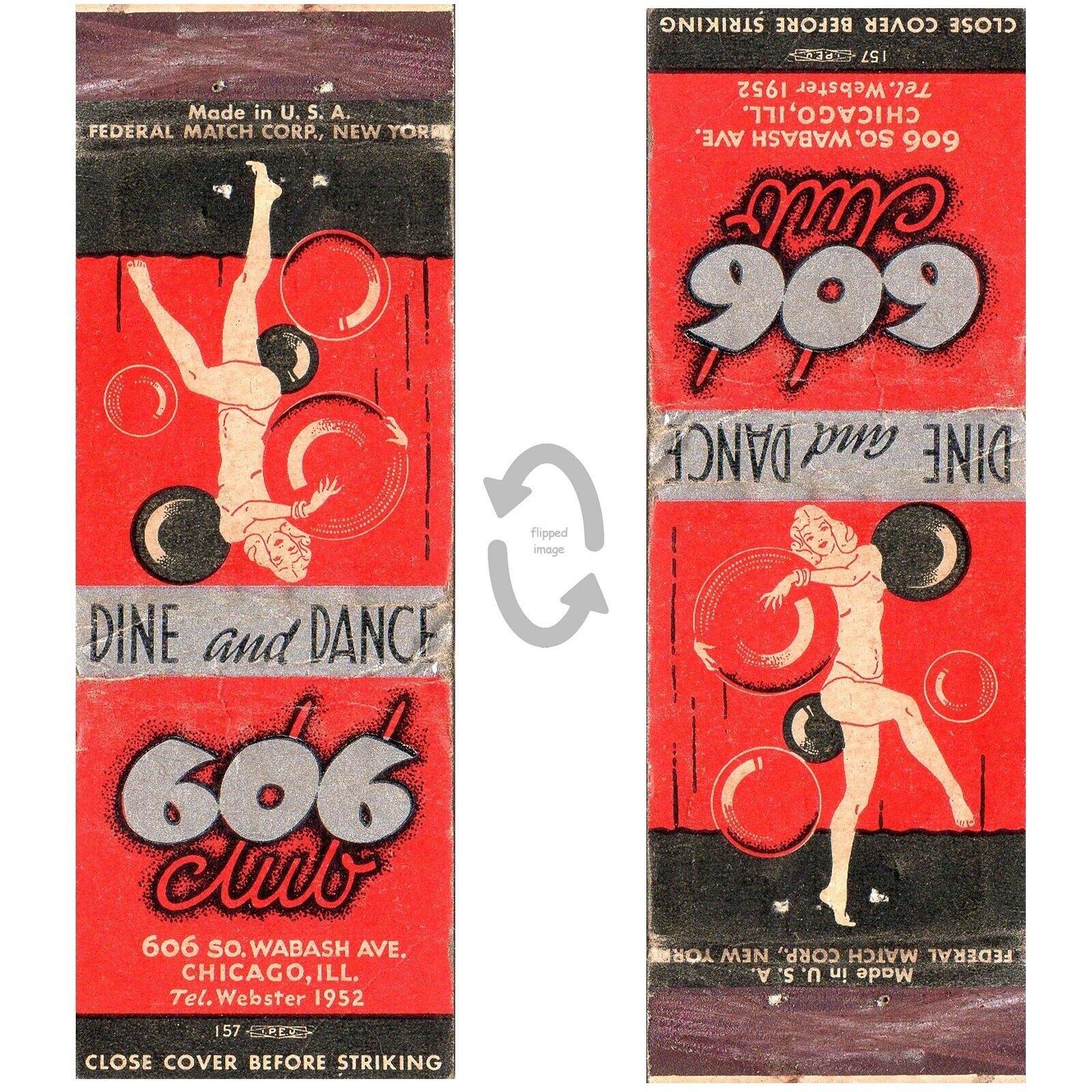 Vintage Matchbook Cover 606 Club Chicago IL nightclub 1930s girlie restaurant