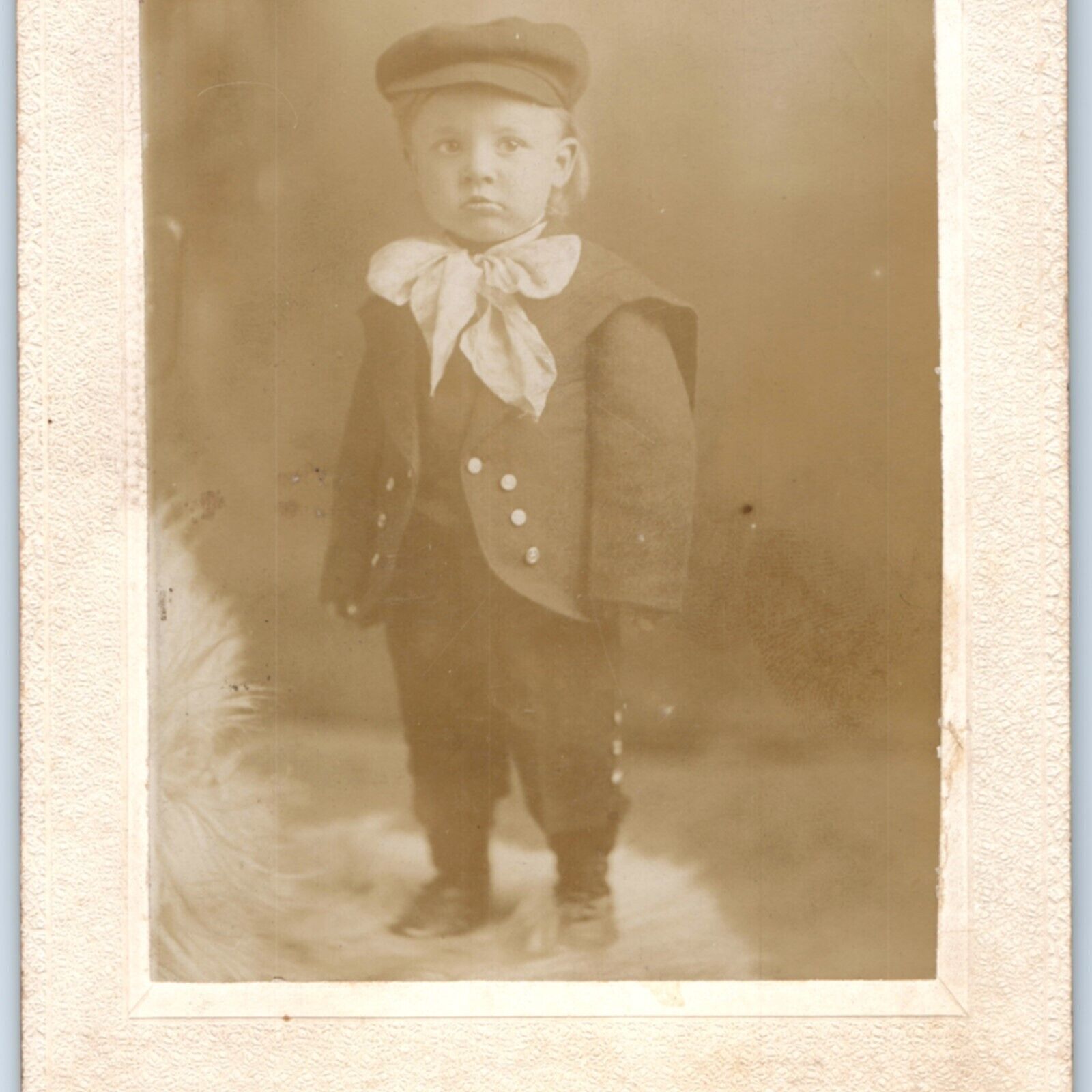 c1890s Cute Handsome Little Boy Hat Fashion Cool Suit Cabinet Card Photo B21