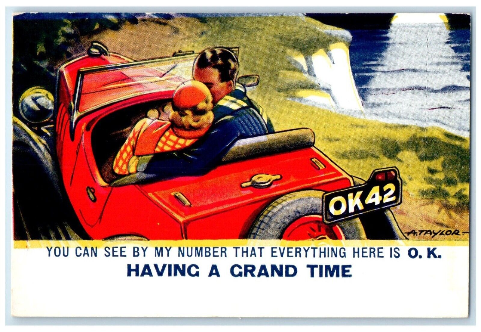 c1910\'s Couple Kissing Romance Car Having A Grand Time Taylor Bamforth Postcard