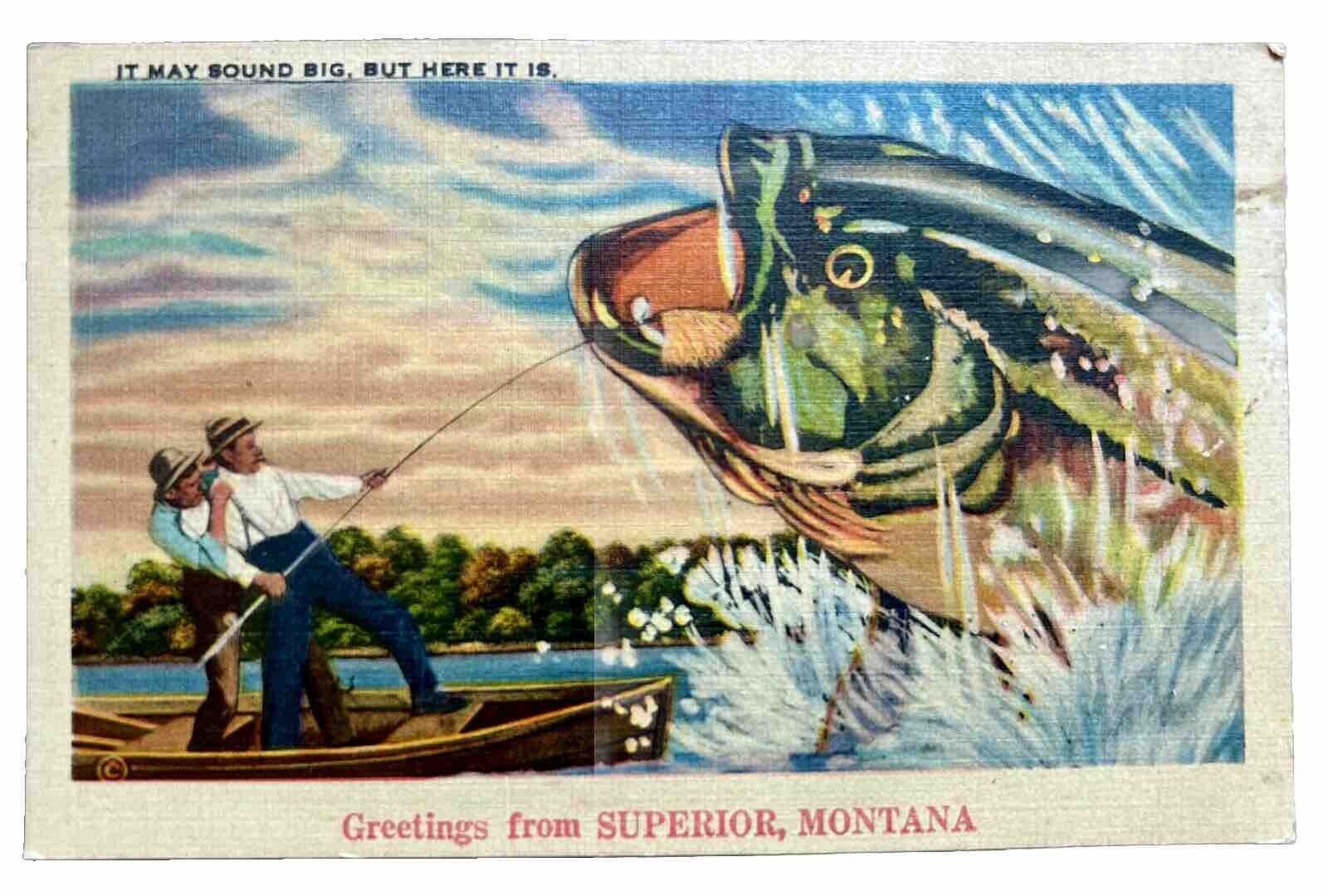 Greetings From Superior Montana Fishing Vintage Postcard