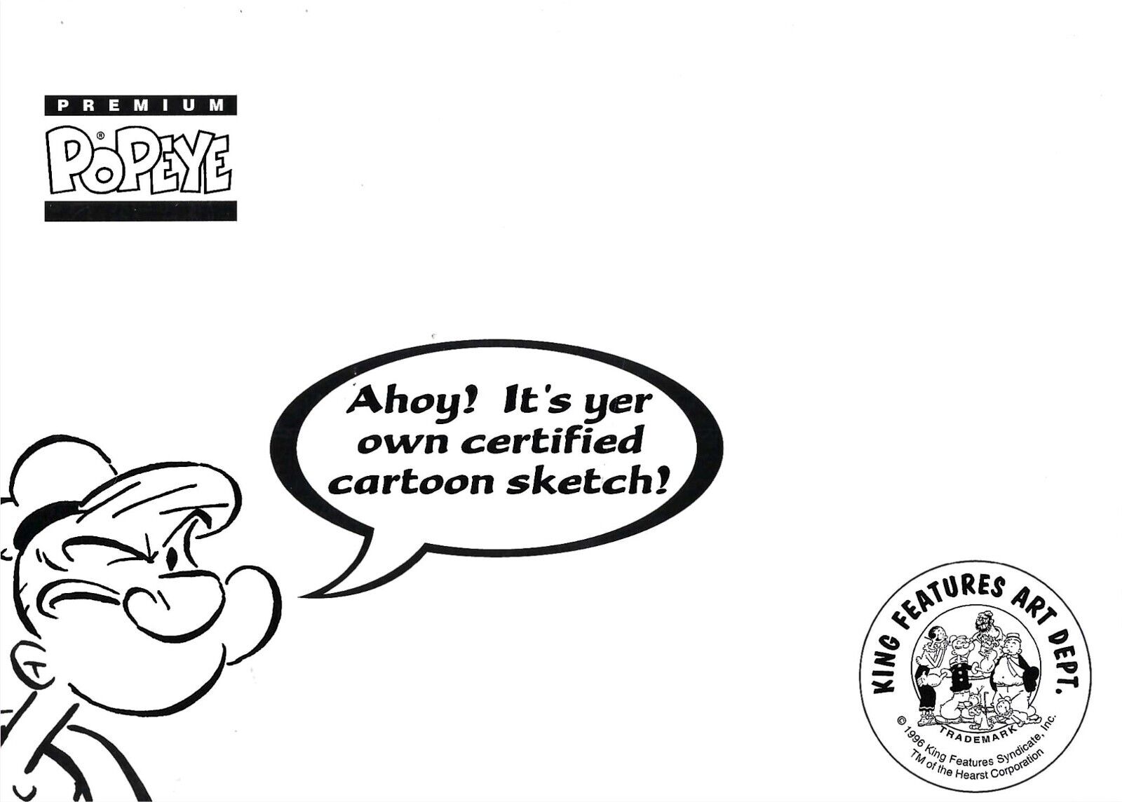 1996 Premium Popeye Certified Cartoon Sketch Bluto