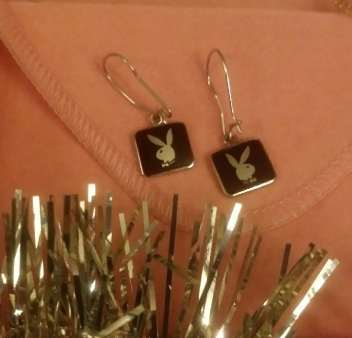 Vintage Silver and Black Playboy Square Earrings