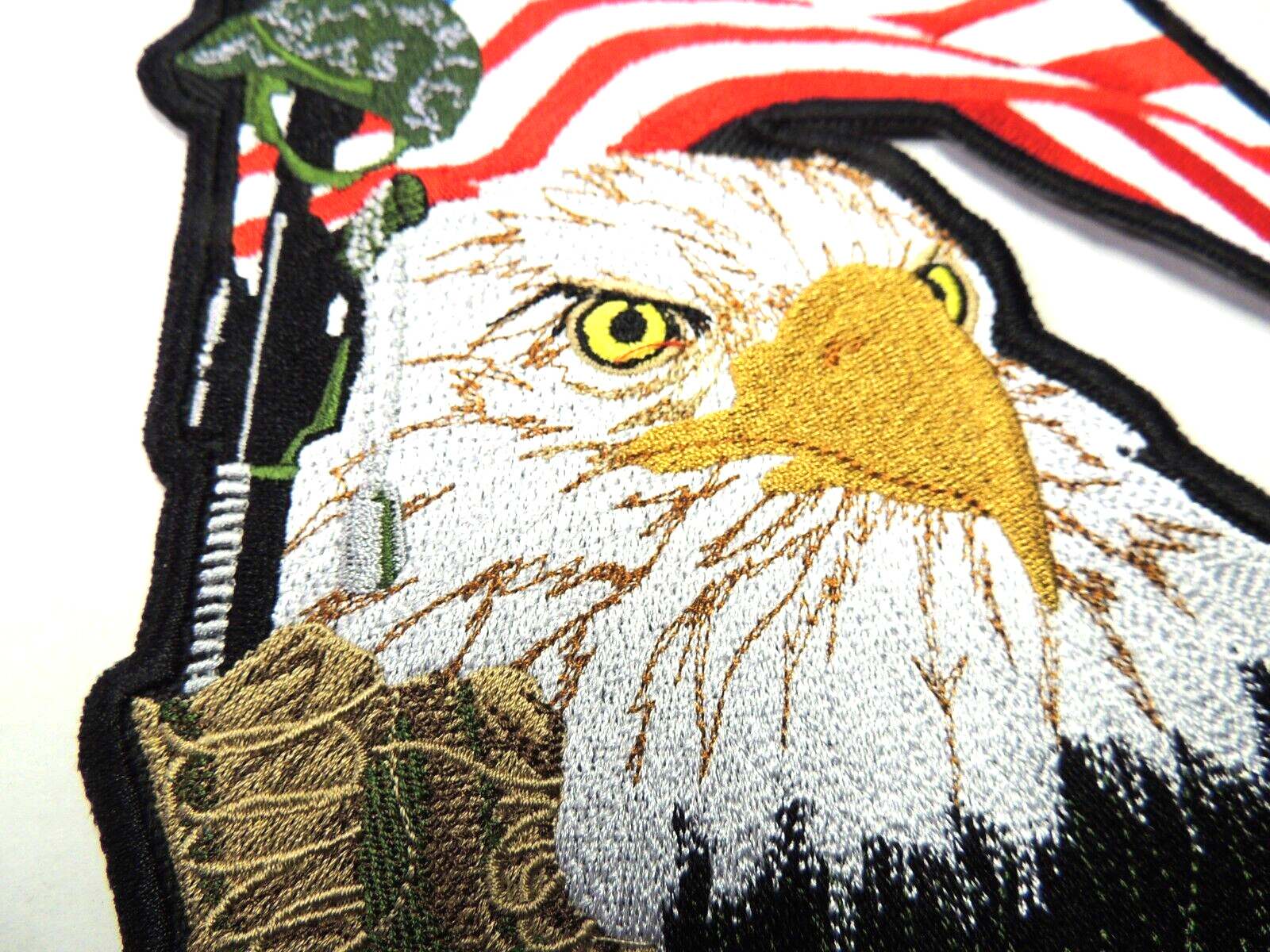 Honor The Fallen, Bald Eagle with flag,  huge patch iron on or sew