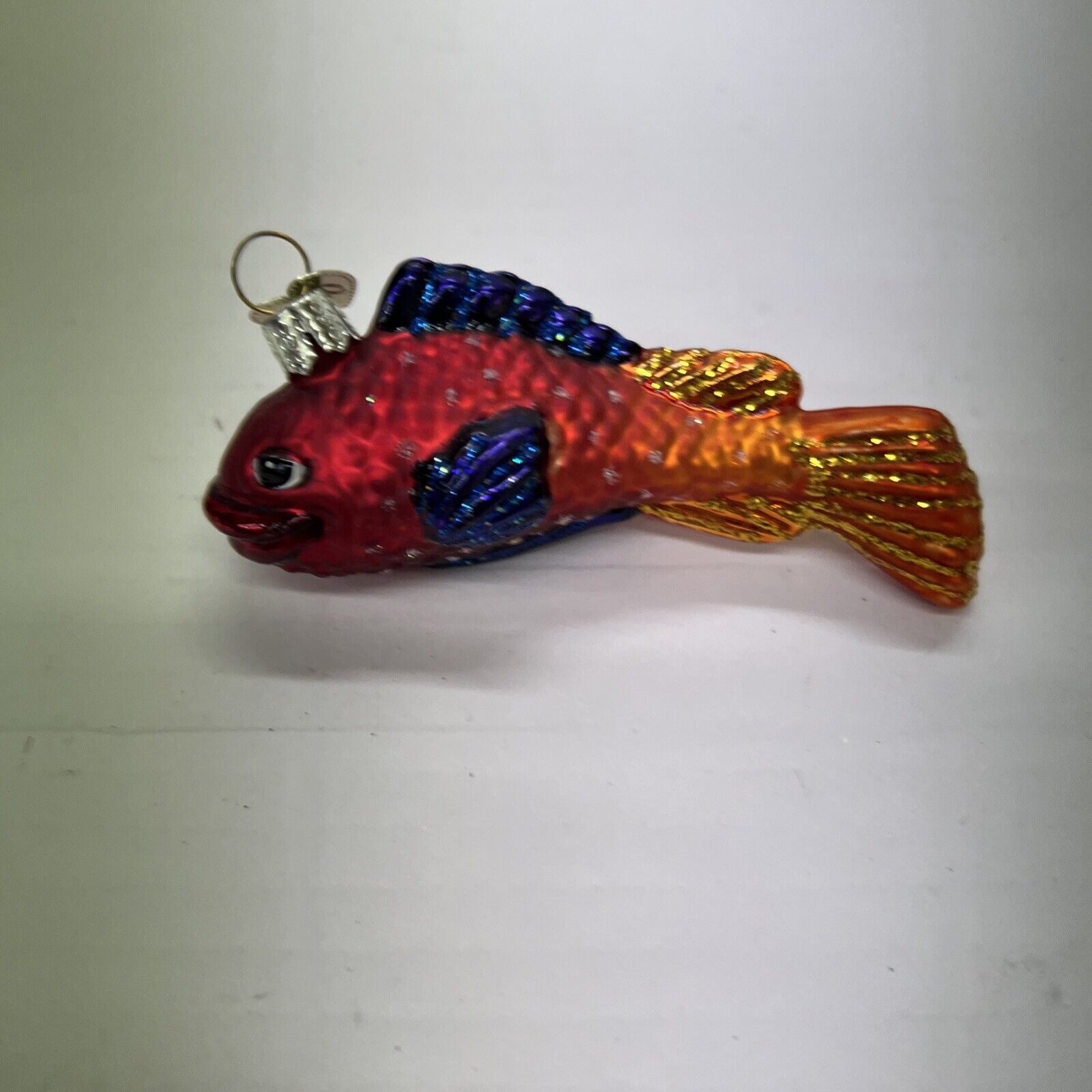Fish Old World Christmas Glass Ornament Red Purple Dots Pattern about 3\