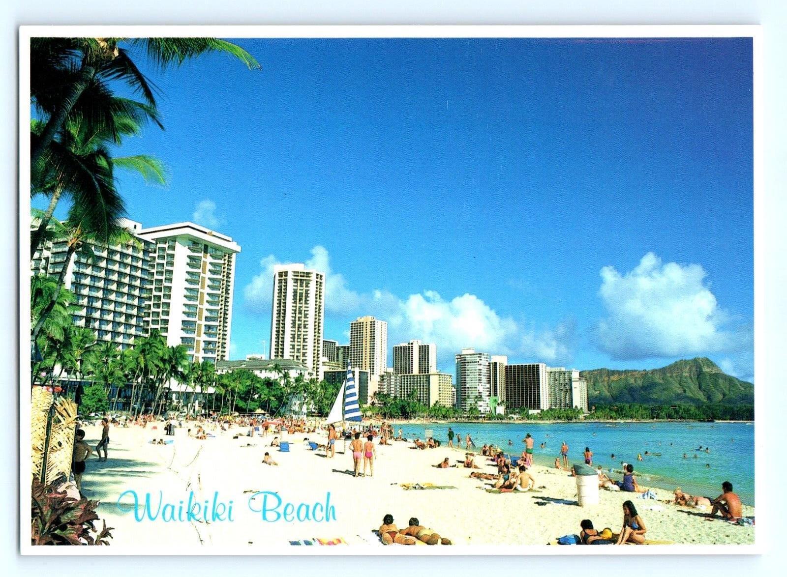 Swimming Surfing Sunbathing Waikiki Hawaii Printed in Japan 176 Vintage Postcard