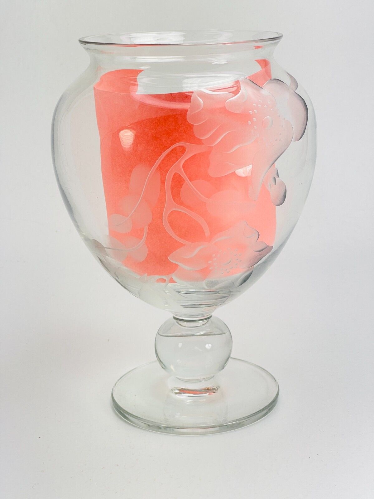 Vintage Deep Etched Floral Flower Thick Clear Glass Vase Beta 9.75\