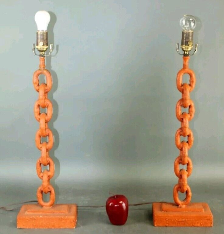 Pair of painted iron industrial chain form lamps