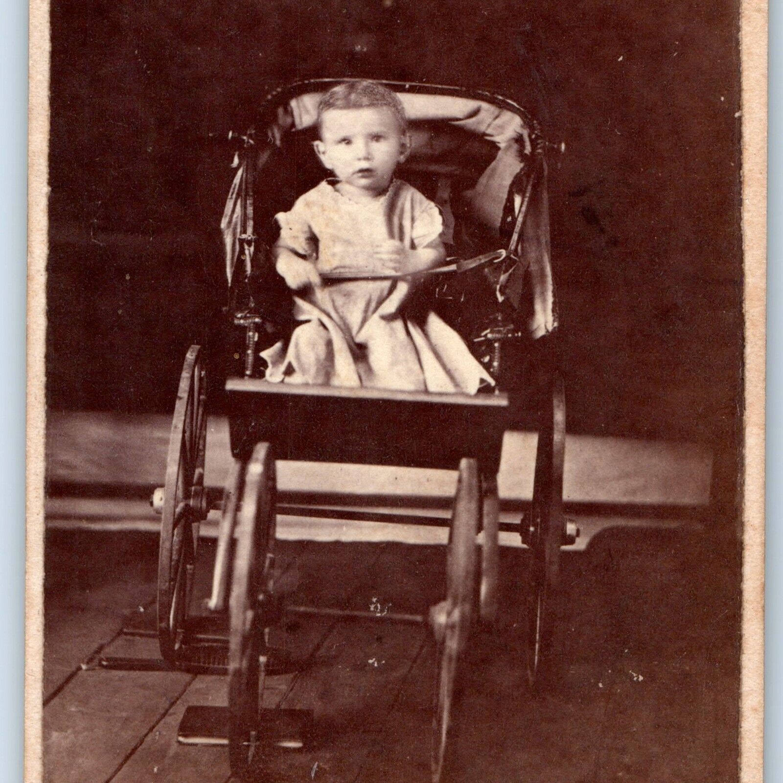 c1870s Adorable Baby Boy in Large Antique Stroller CdV Photo Card Cute Child H27