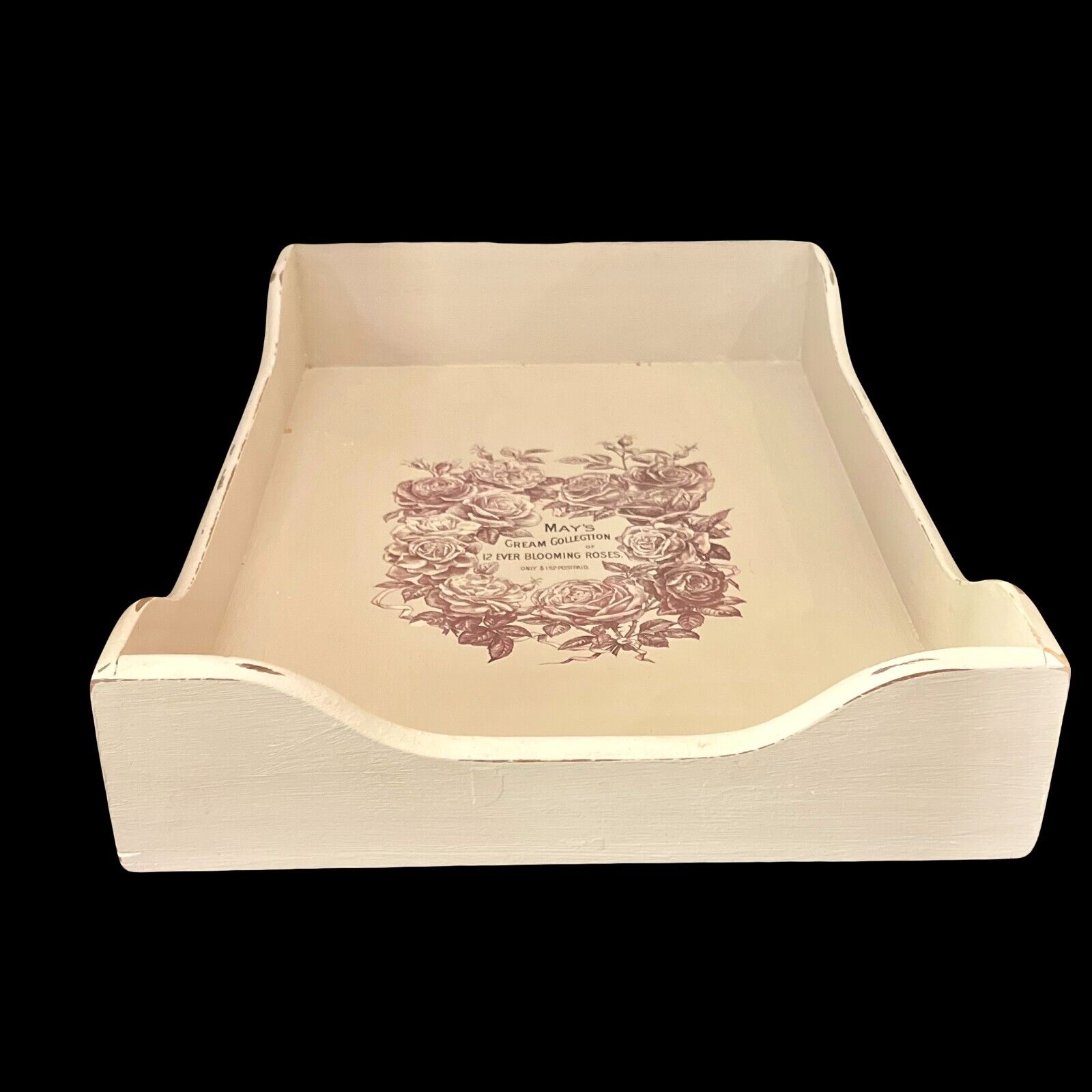 Ucycled French Country Soft Pink Wood Tray with Roses 14.5\