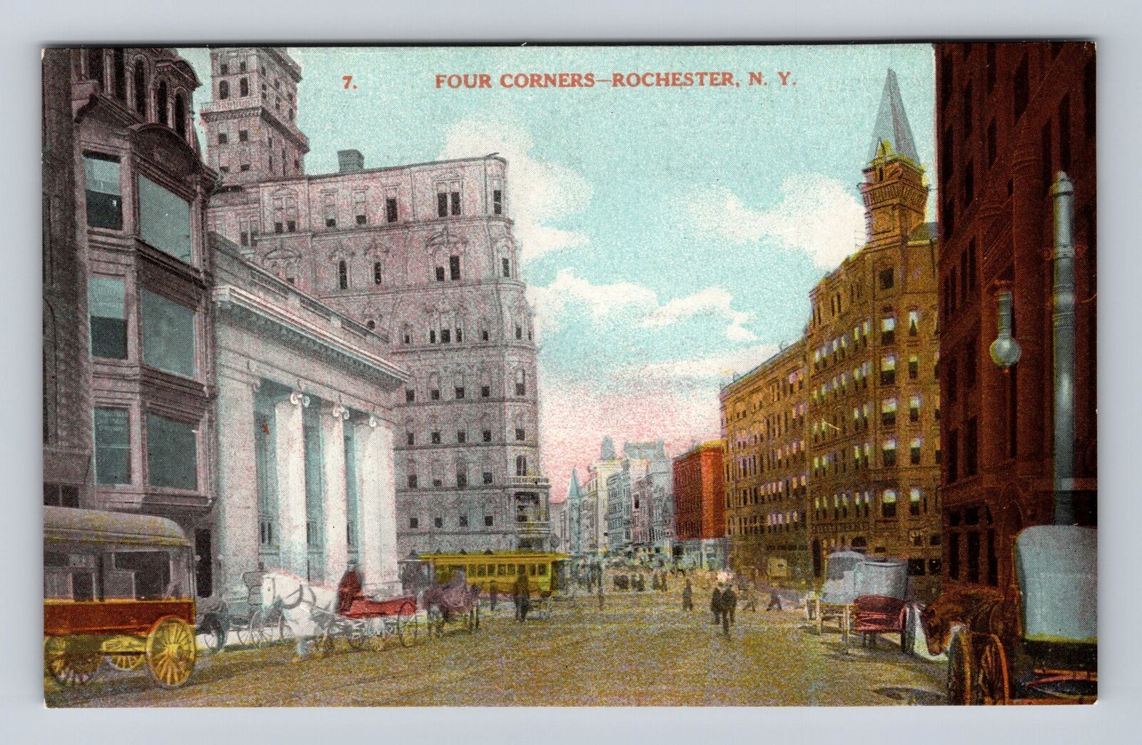 Rochester NY- New York, Four Corners, Antique, Vintage Souvenir Postcard