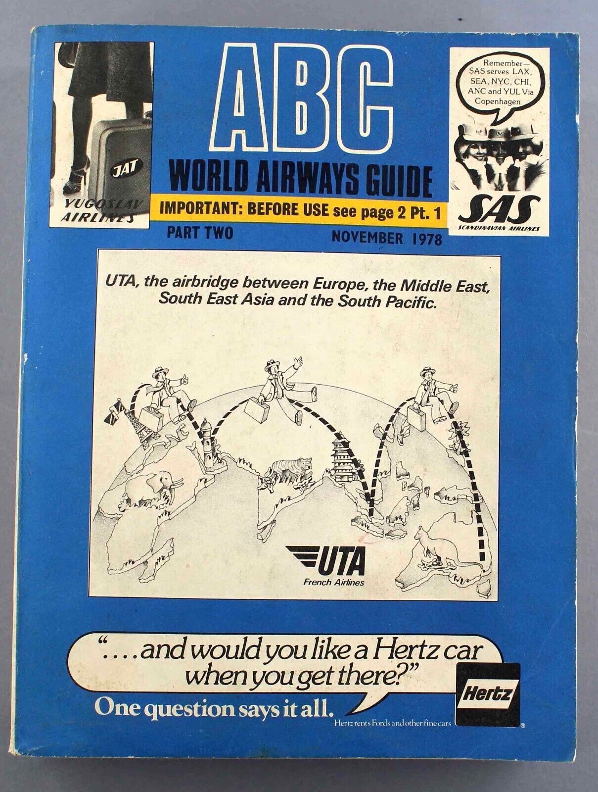 ABC WORLD AIRWAYS GUIDE NOVEMBER 1978 AIRLINE TIMETABLE PART 2 BLUE BOOK UTA SAS