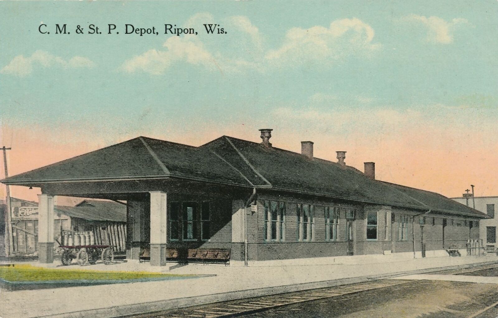 RIPON WI - C. M. & St. P. Railway Depot Postcard