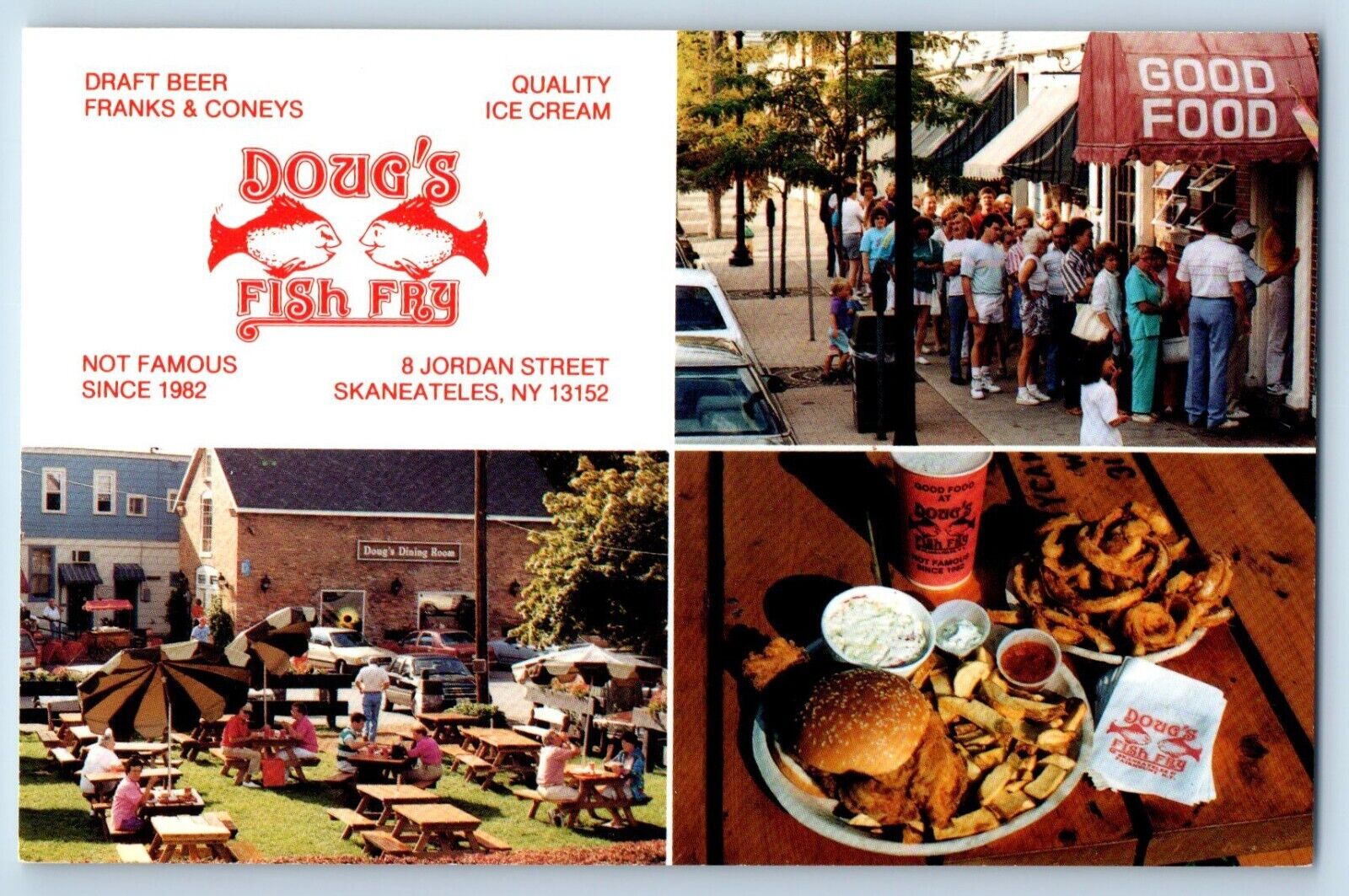 Skaneateles New York Postcard Dougs Fish Fry Restaurant Multiview 1960 Unposted