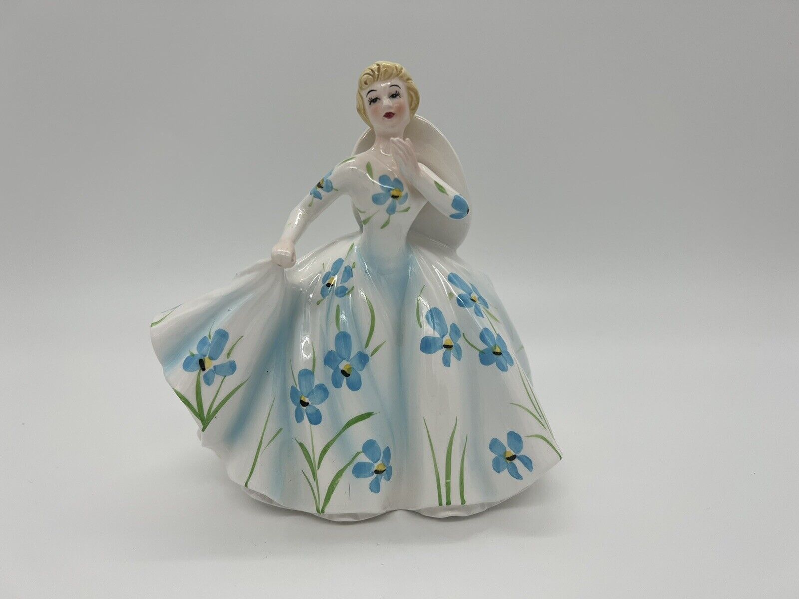 Vtg Relpo Planter Vase 436B Southern Lady Belle Blue Floral Dress Blonde