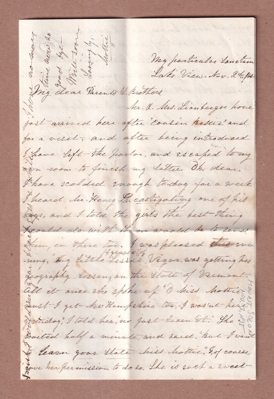 4-page Nov 2 1865 Augusta County Virginia letter Mount Solon \