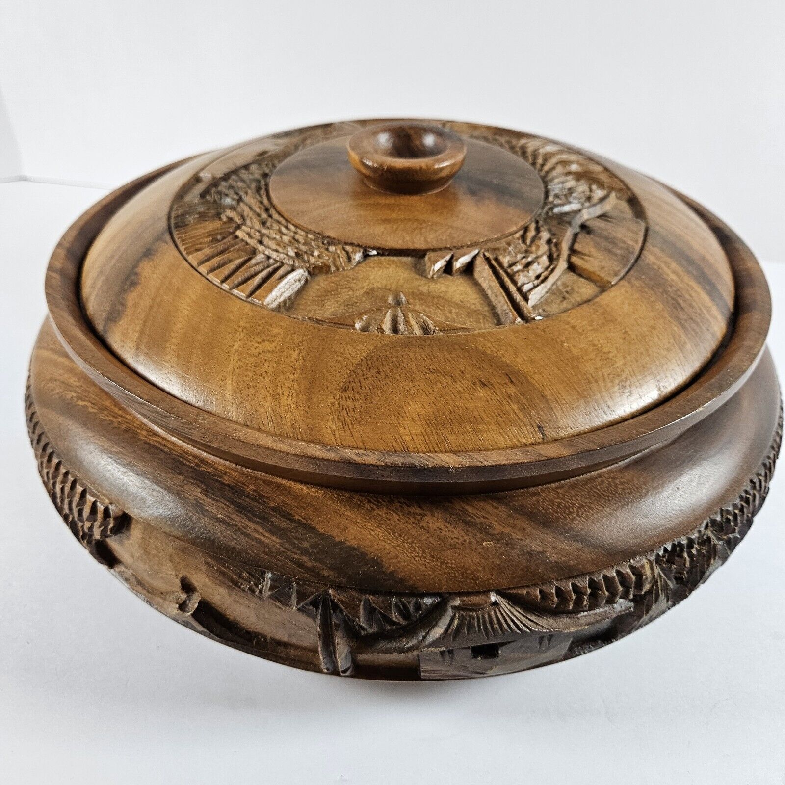 VINTAGE HAWAIIAN Hand Carrved Wood Bowl with Lid