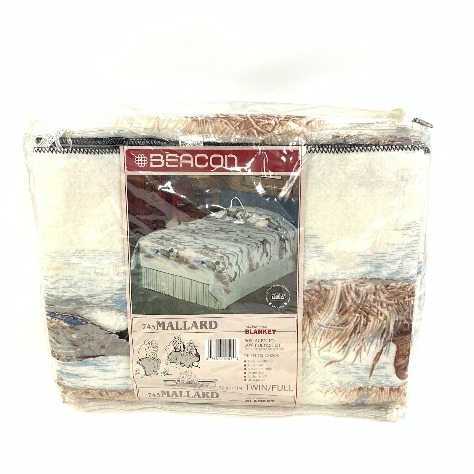Vintage Beacon Blanket Twin Full Mallard Duck 72 x 90 USA Cabin Decor #6637