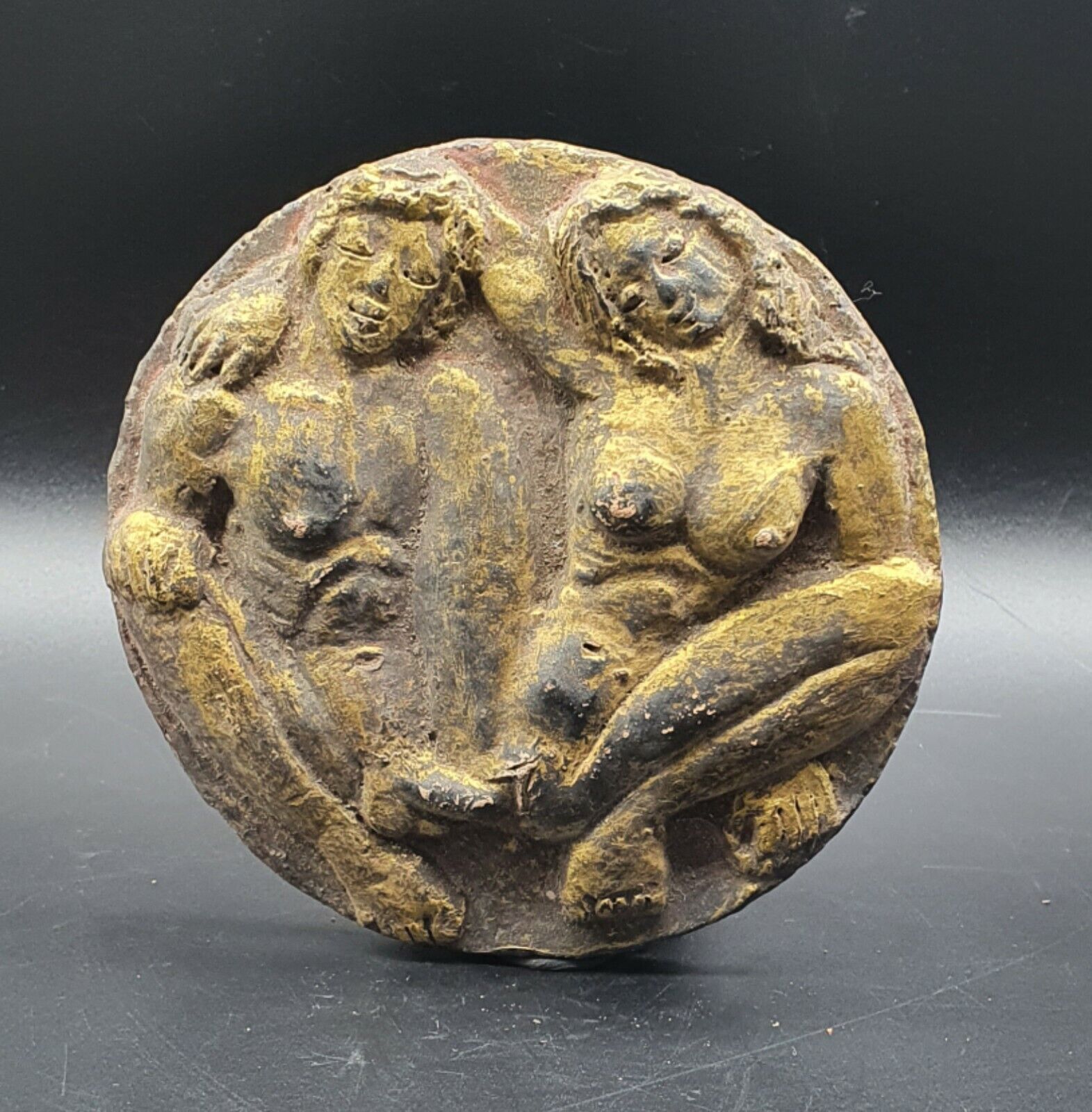 Old Ancient Antique Roman Erotic Arts male female Gold gilding terracotta #A710