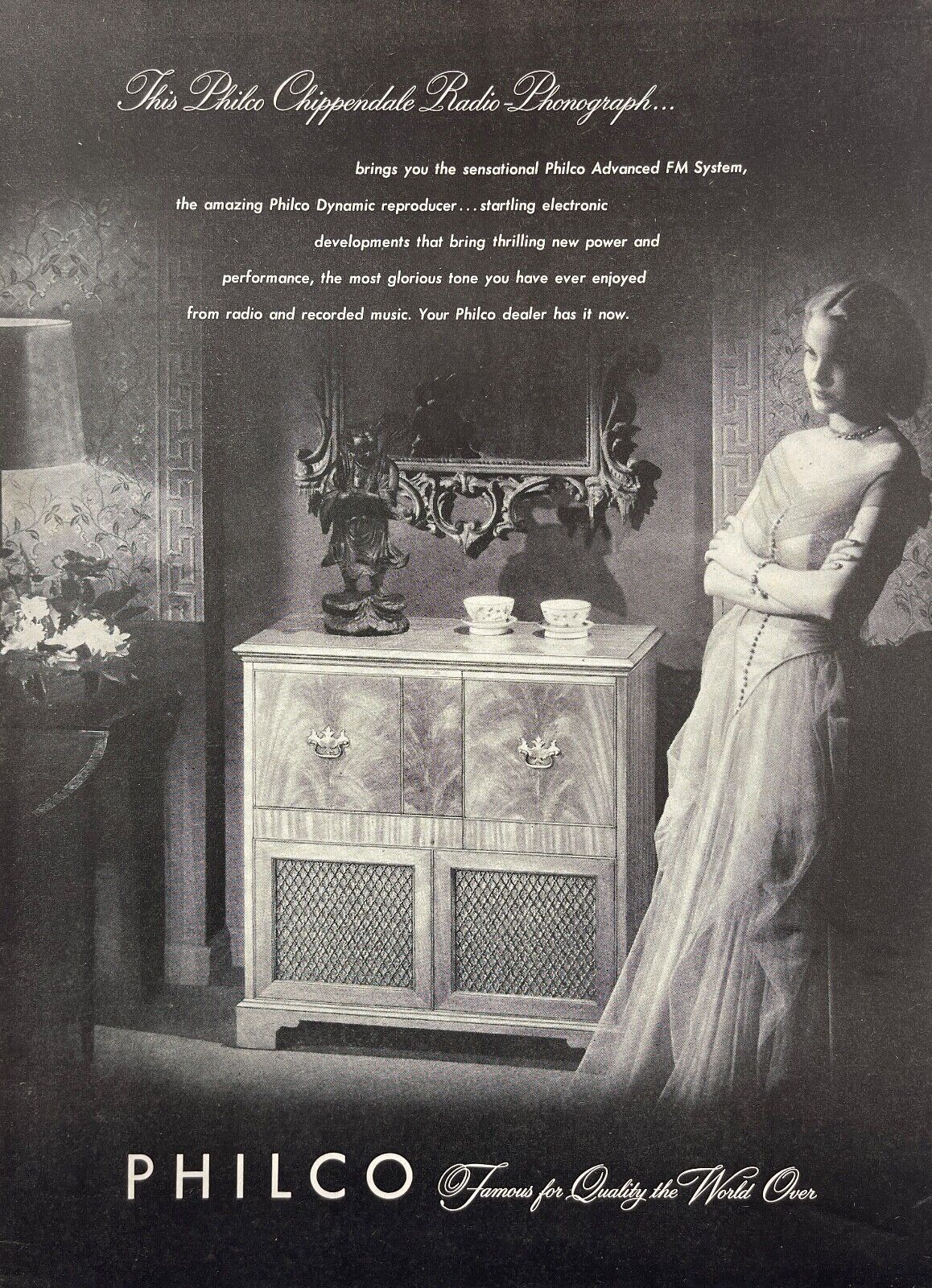 1947 Philco Chippendale Radio Phonograph Starlet Wall Decor Art Vintage Print Ad