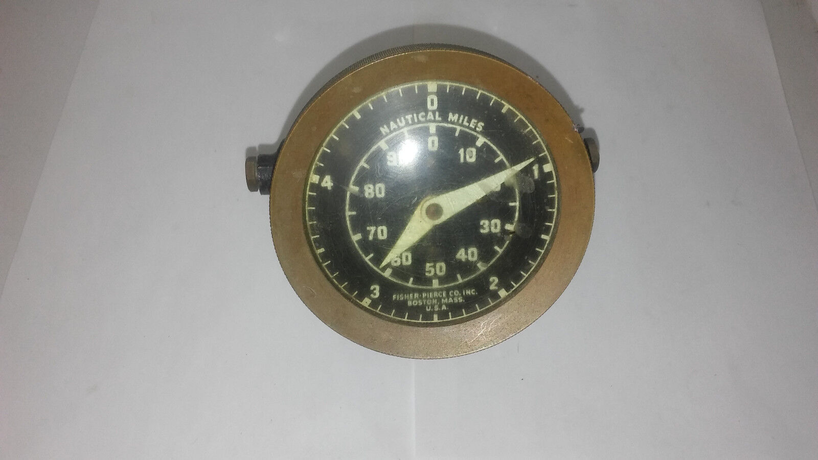 Vintage Fisher-Pierce Co, Brass Nautical Miles Meter, Stand Mounted