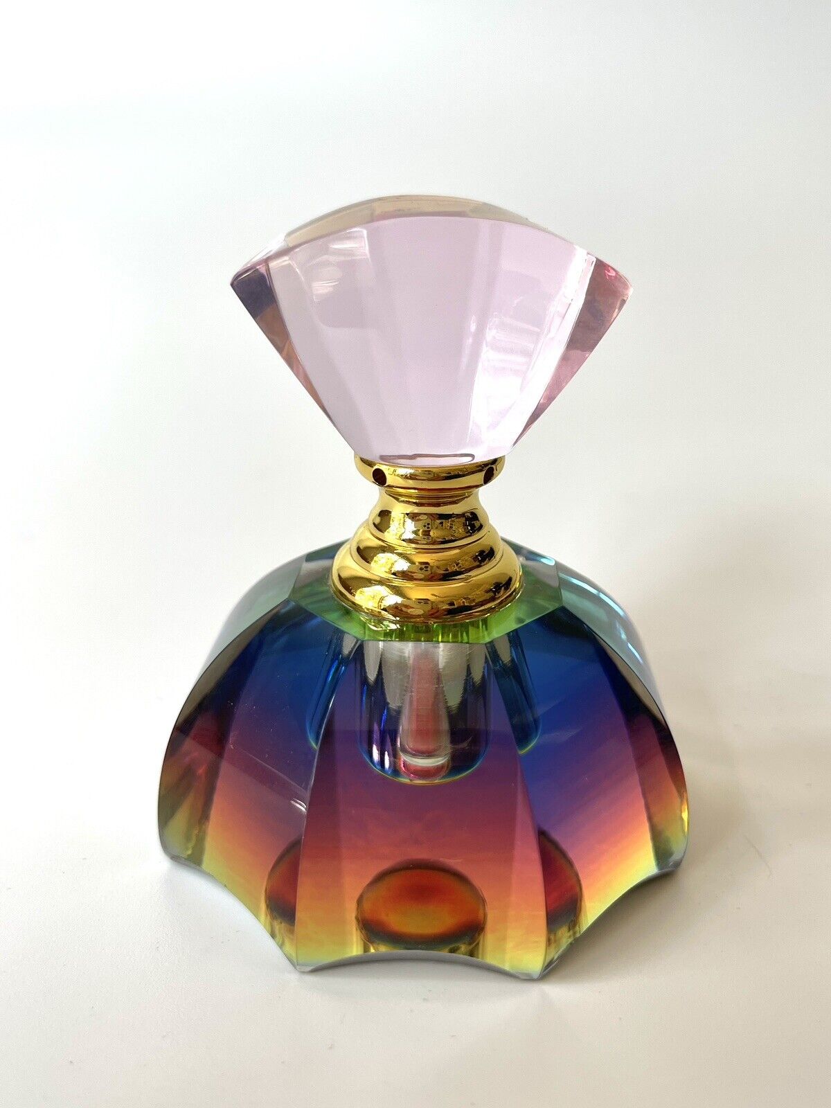 Stunning Rainbow Crystal Refillable Perfume Bottle Vintage? Pink Top Pride