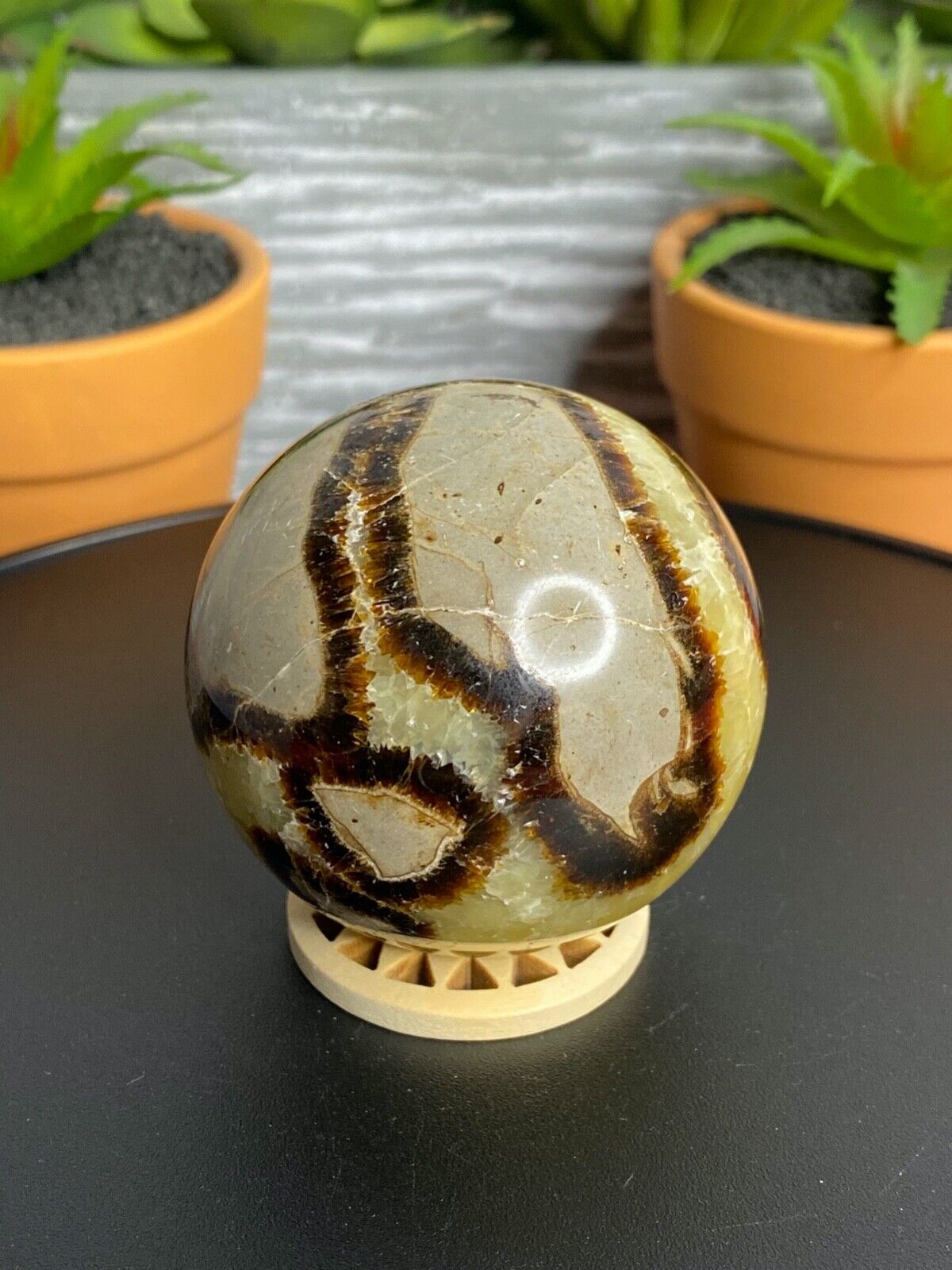 Septarian Sphere 53.1mm/205gr, Wooden Ring Included