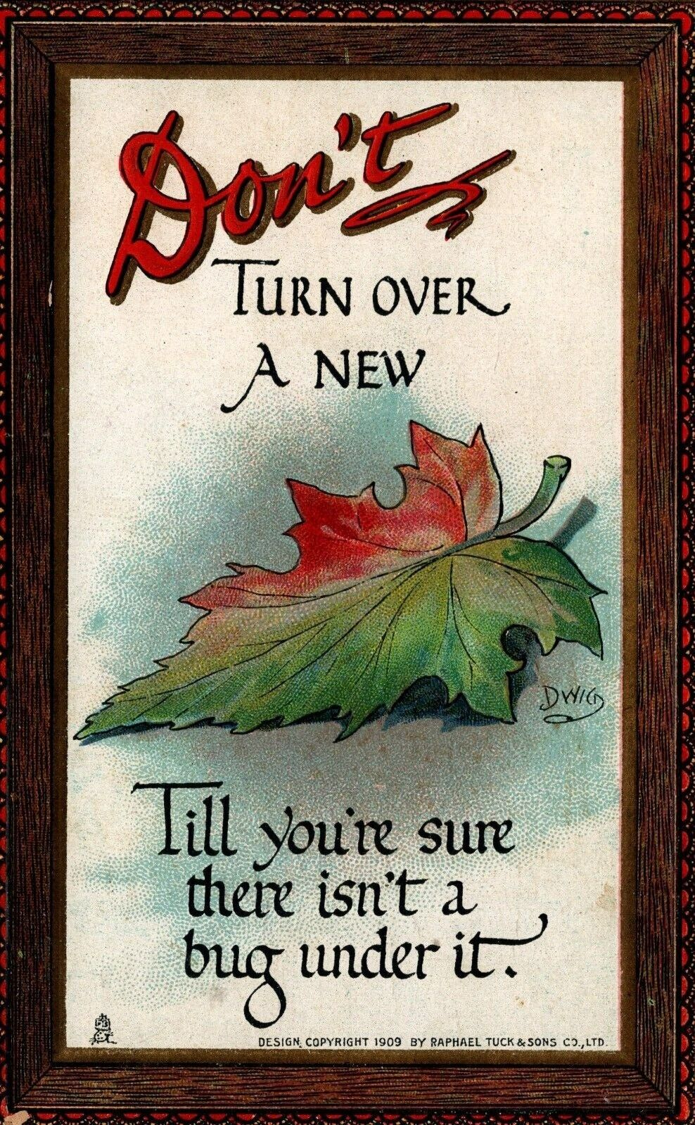 Posted in 1909 Tuck\'s Postcard Series #165. DON\'T TURN OVER A NEW LEAF