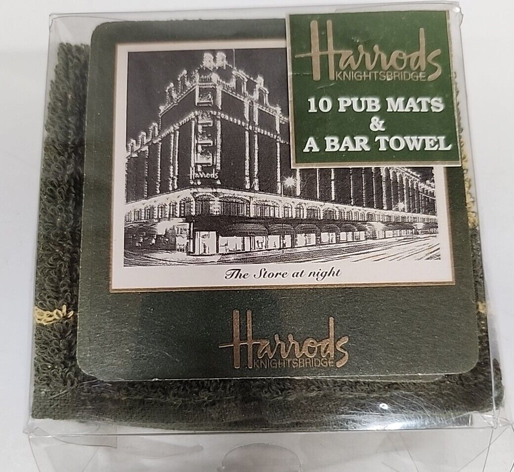 Vintage Set Of 10 Harrods Knightsbridge Pub Mats and Bar Towel NOS