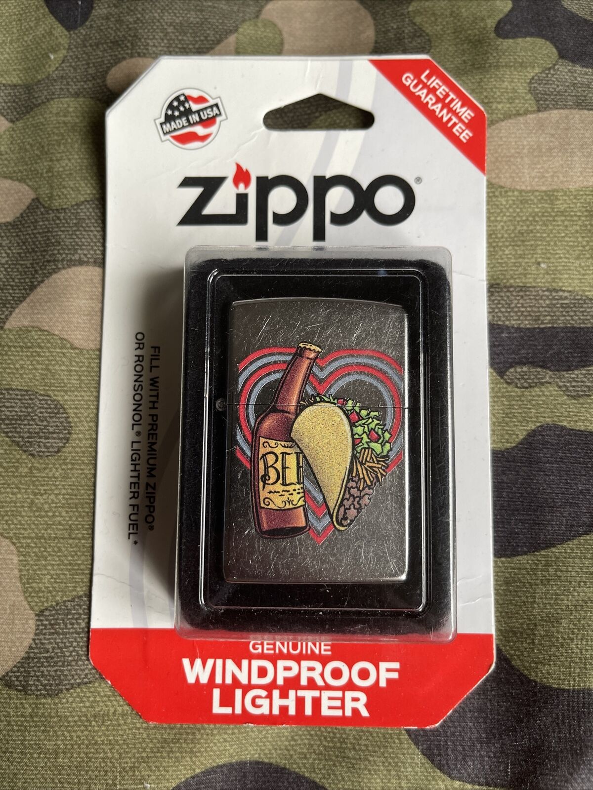 NEW Zippo Genuine Windproof Lighter - Beer & Taco Love