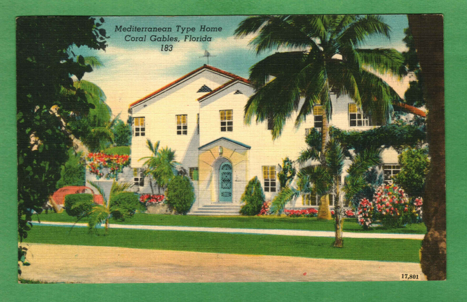Postcard Mediterranean House Coral Gables Florida FL Posted 1950