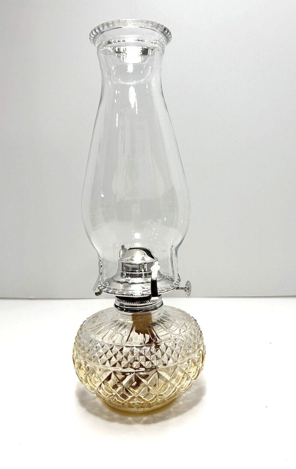 Vintage Clear Hobnail Chimney & Lamplight Farms Cut Glass Clear Oil Lamp