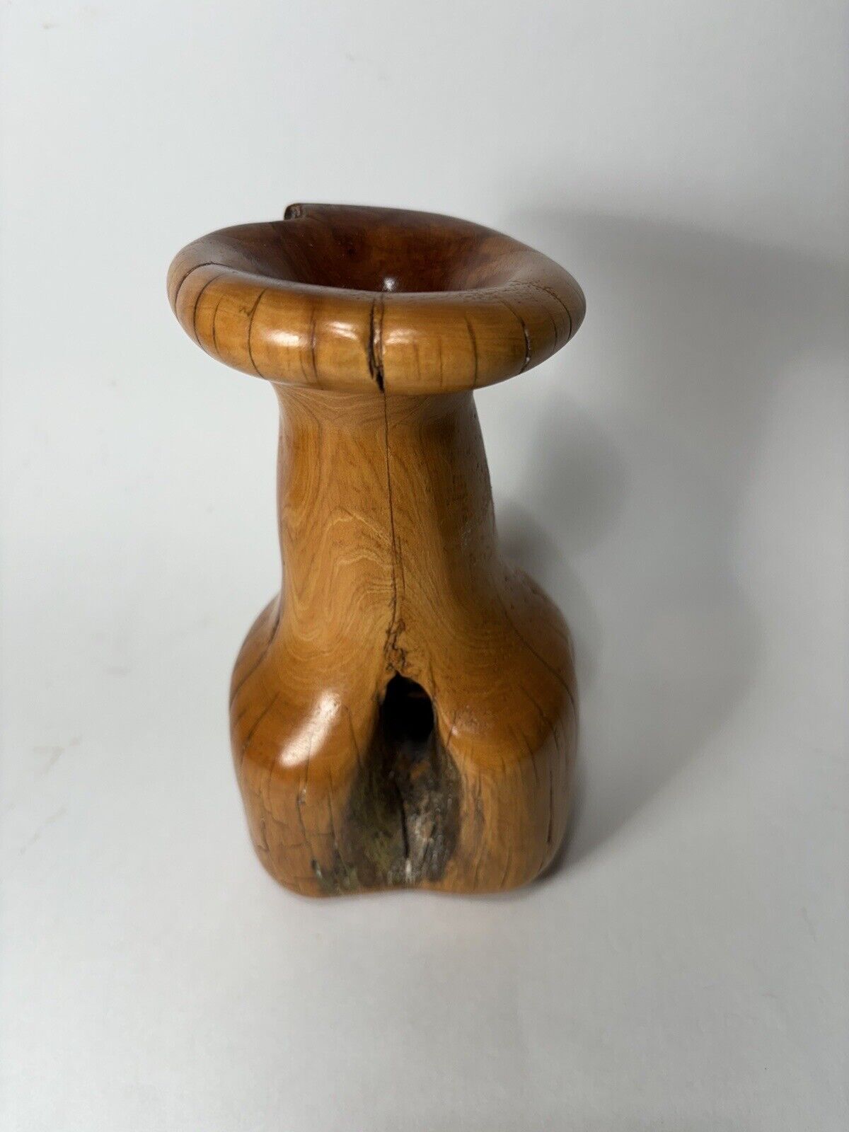Vintage Artisan 1996 Hand Carved Natural Wood Live Edge Vase Organic 7” Bohemian