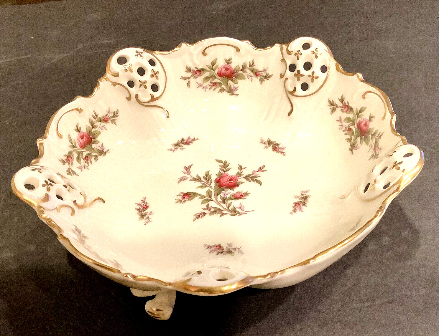 1930s ROSENTHAL Moliere Moosrose Pierced Footed COMPOTE/ CANDY Dish Bowl