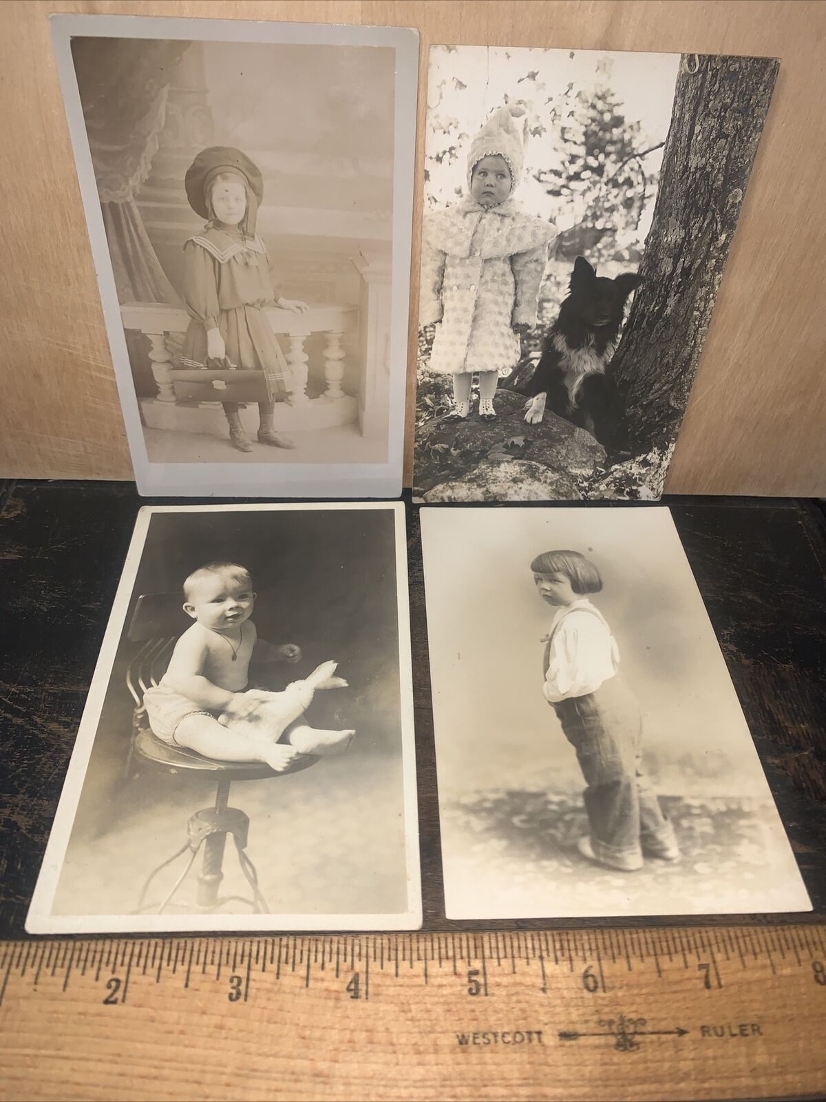 4 Real Photo -Postcards- Of Small Children In Various Poses￼.