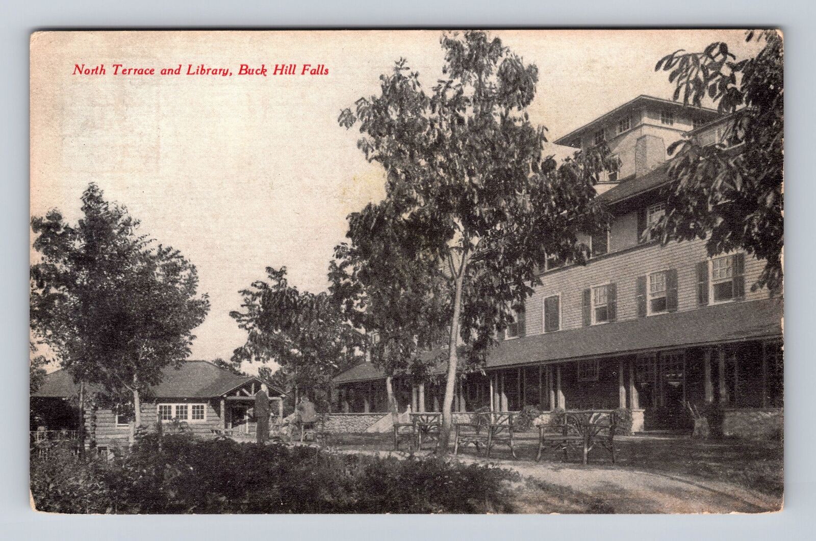 Buck Hill Falls PA- Pennsylvania, North Terrace And Library, Vintage Postcard