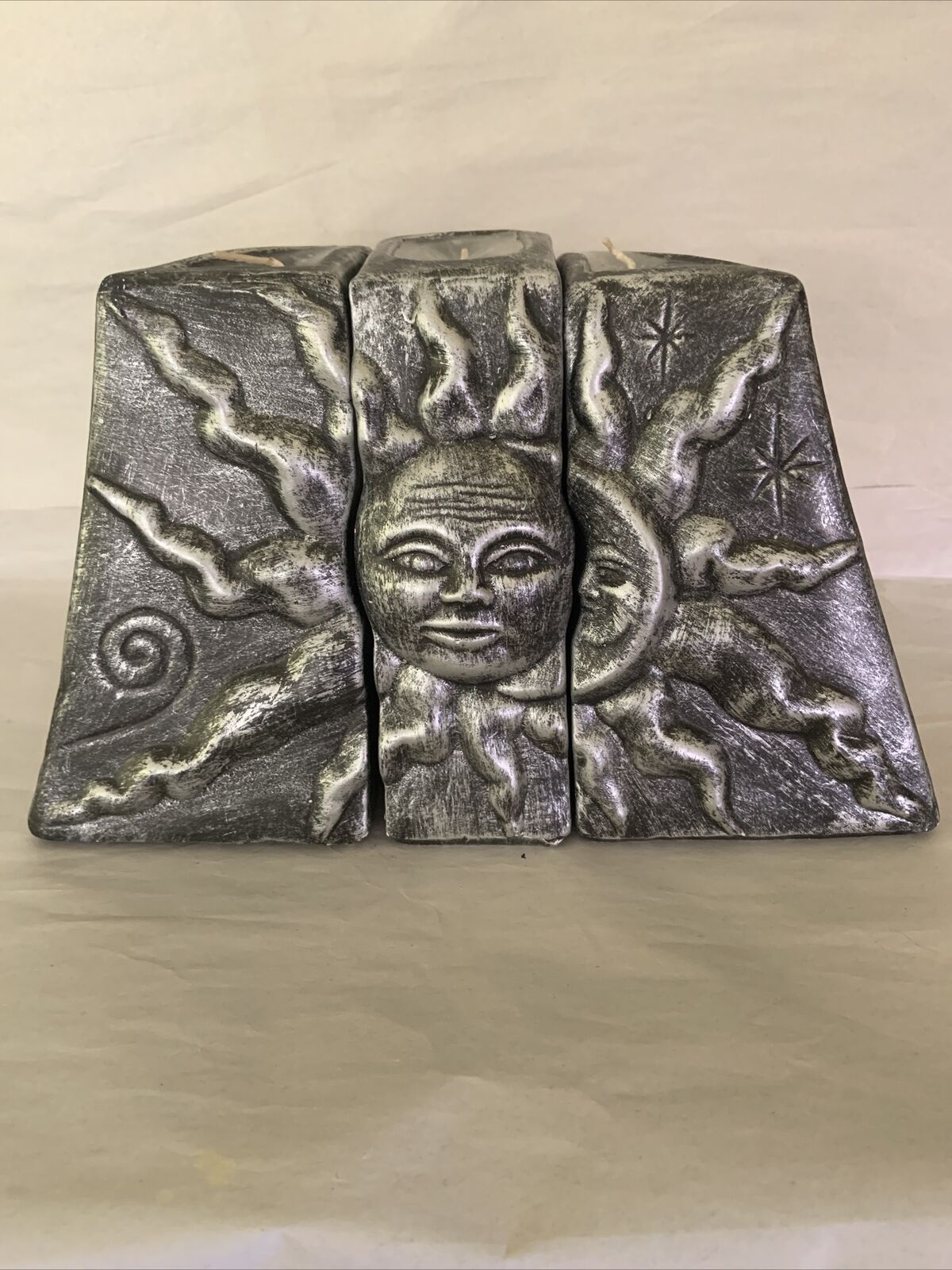Vintage Unique 3 Piece 3-D Sun Moon Stars Celestial Candle Holder Set