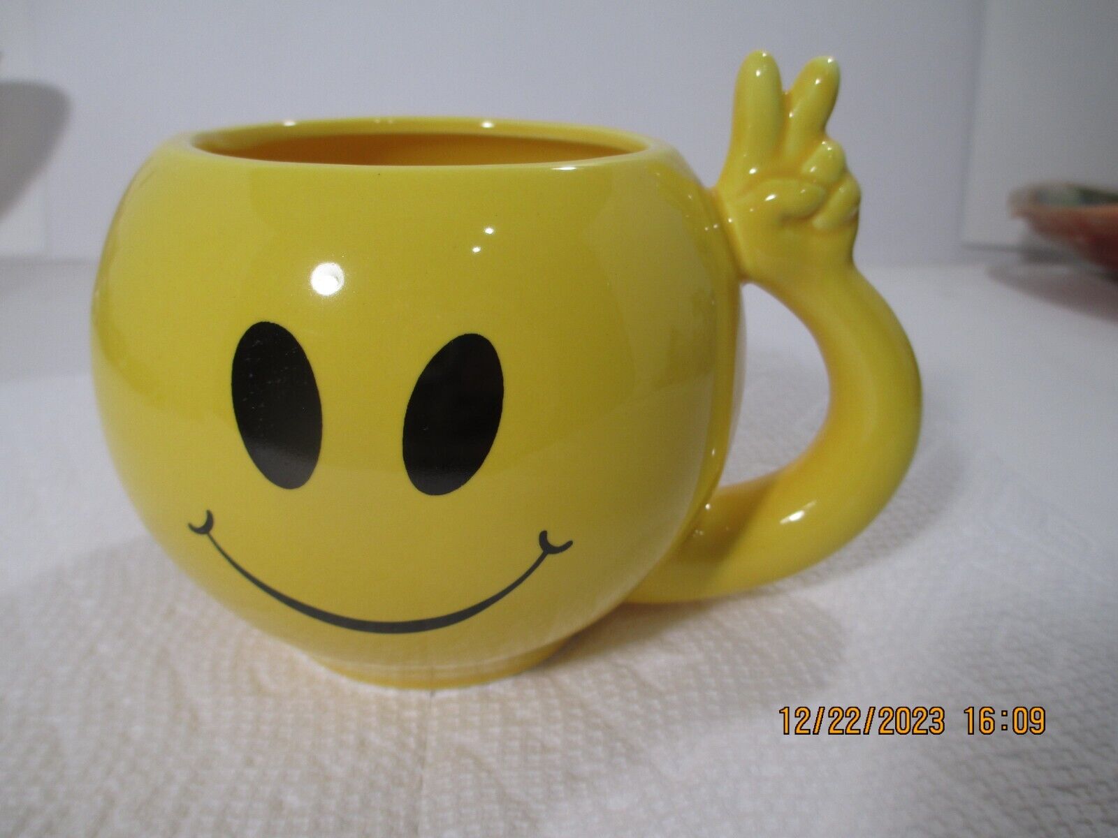Smiley Face Coffee Mug Cup Peace Sign by MATSCOT International Vintage Yellow