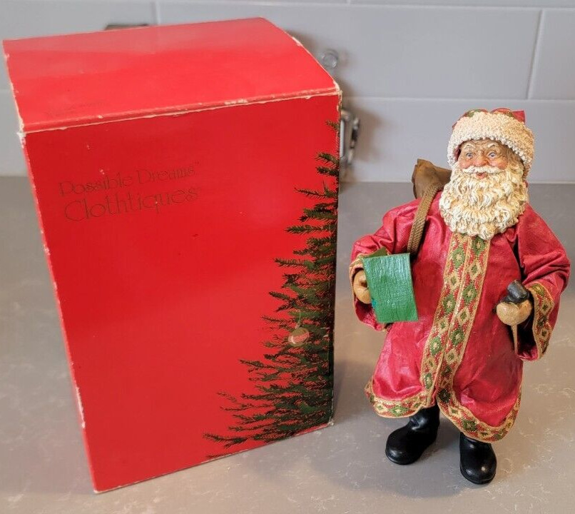 Vintage 1988 Possible Dreams Clothtique Santa, With Book And Pipe, Box # 713040