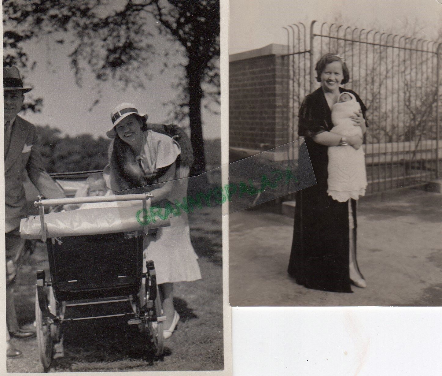 Antique B/W (2) Photo\'s - 1934 - HALFORD Family, Mother & Baby (Helen Finch &