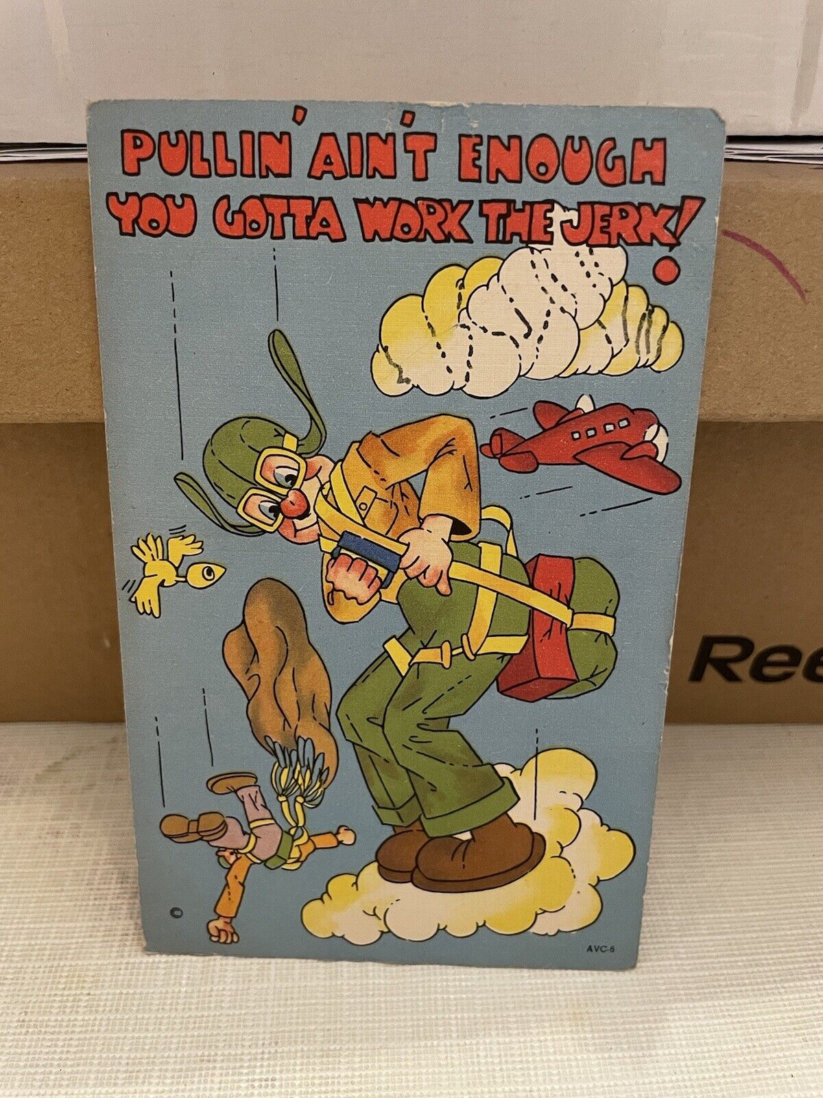 Vtg Postcard Linen Cartoon Paratroopers - Pullin’ Ain’t Enough 1944