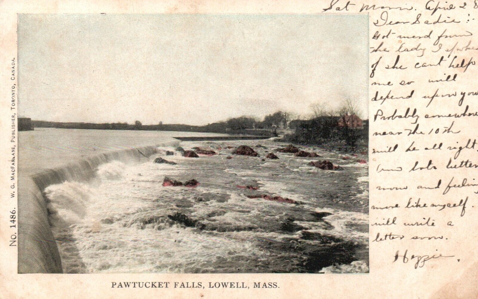 Postcard MA Lowell Massachusetts Pawtucket Falls 1906 UDB Vintage PC f2798