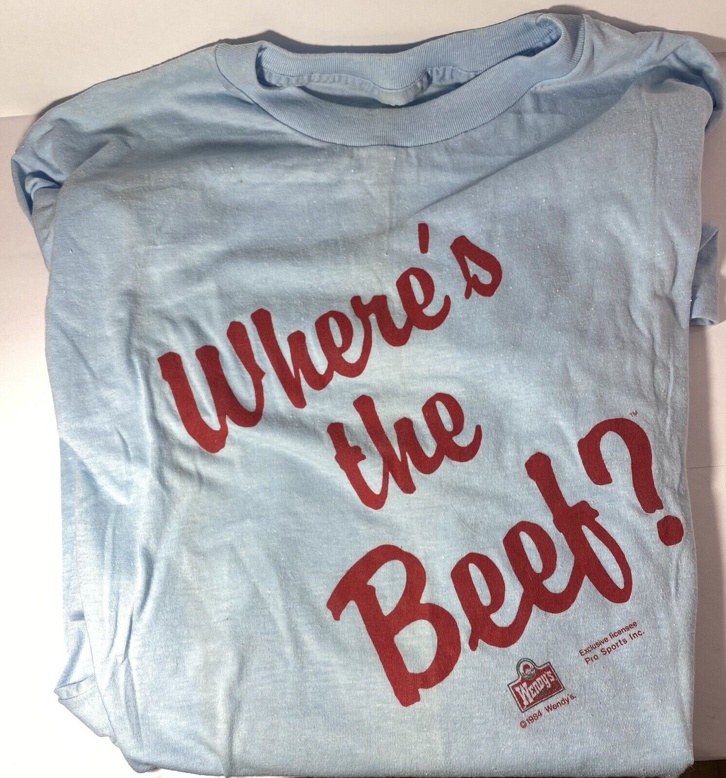 Vintage 1980s Wendy’s “Where’s the Beef?”  Advertisement Shirt Blue 1984