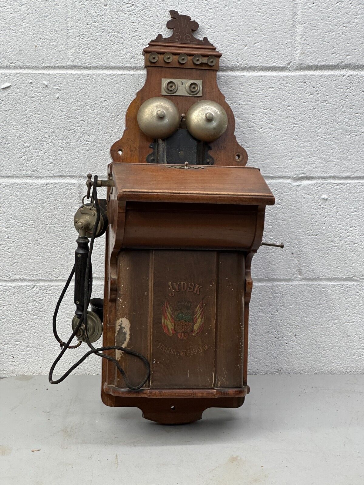 ANTIQUE DANISH WALLPHONE EMIL MOLLER telefon aktieselskab rare victorian origina