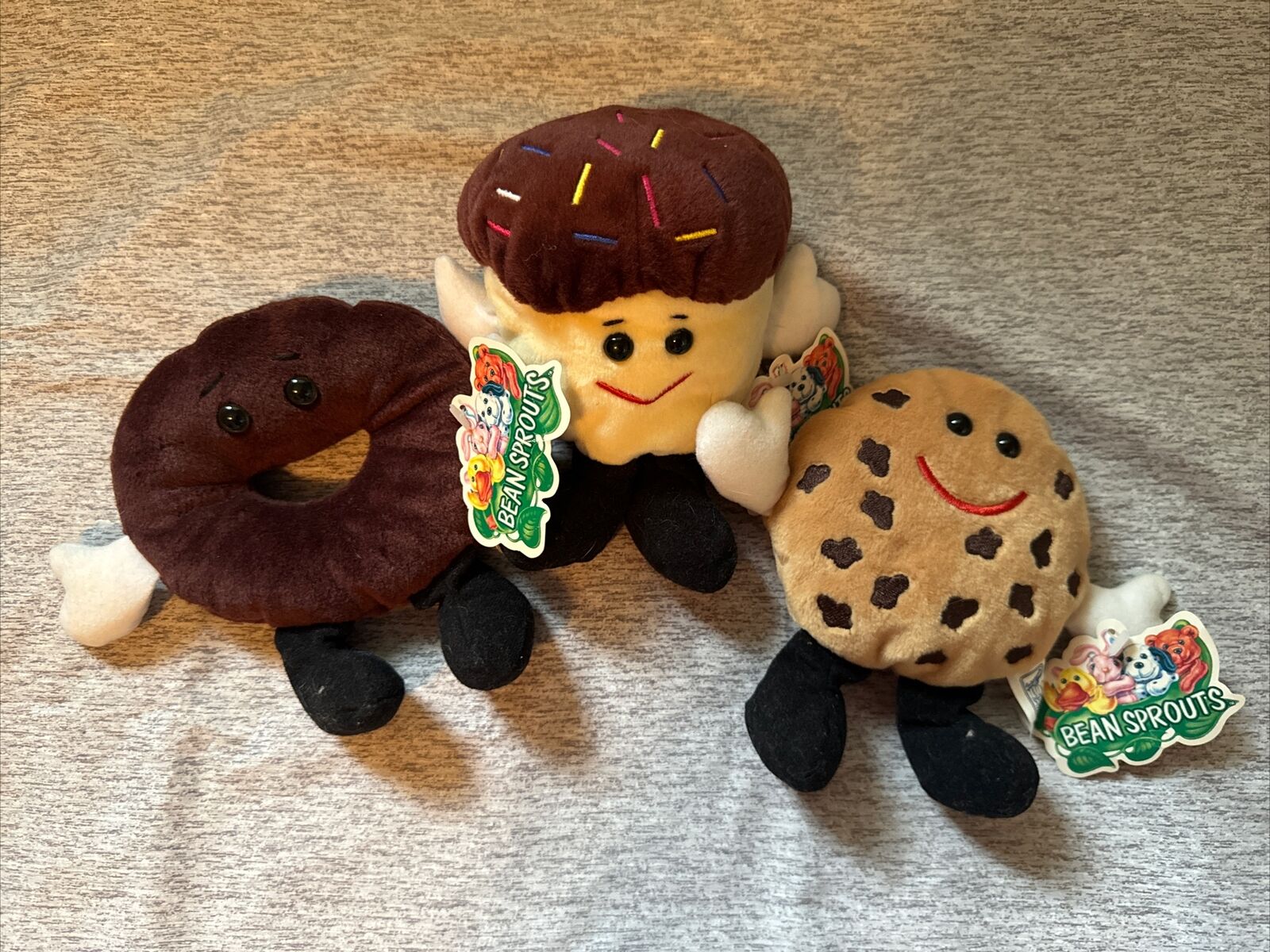 3 Entenmann\'s Plush Richie Donut Chip Cookie Sprinkles Cupcake Lot 1998 Beanies