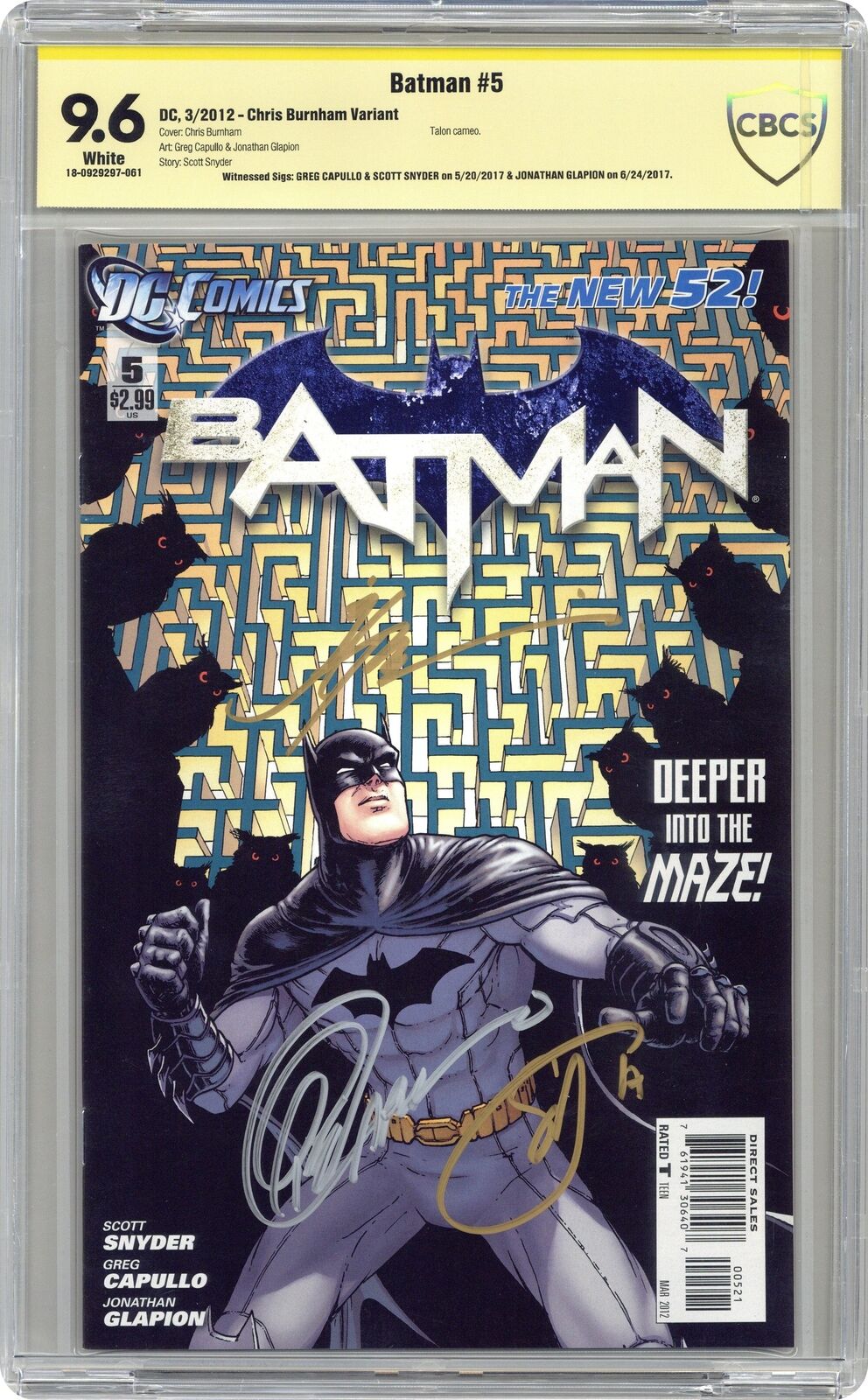 Batman #5B Burnham Variant CBCS 9.6 SS Cappullo/ Snyder/ Glapion 2012
