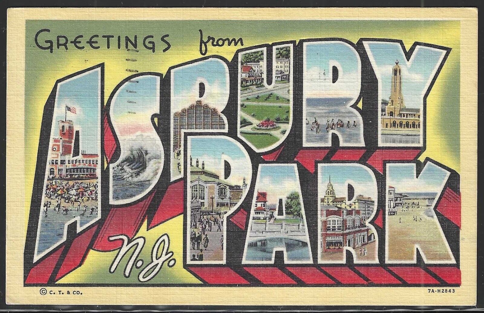 Large Letter: Greetings From Asbury Park, N.J., 1947 Linen Postcard, Used